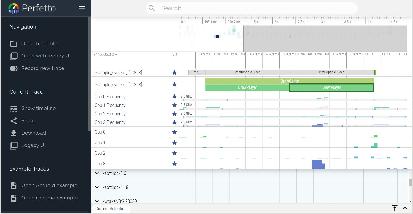 Example system wide-trace loaded in the Perfetto UI